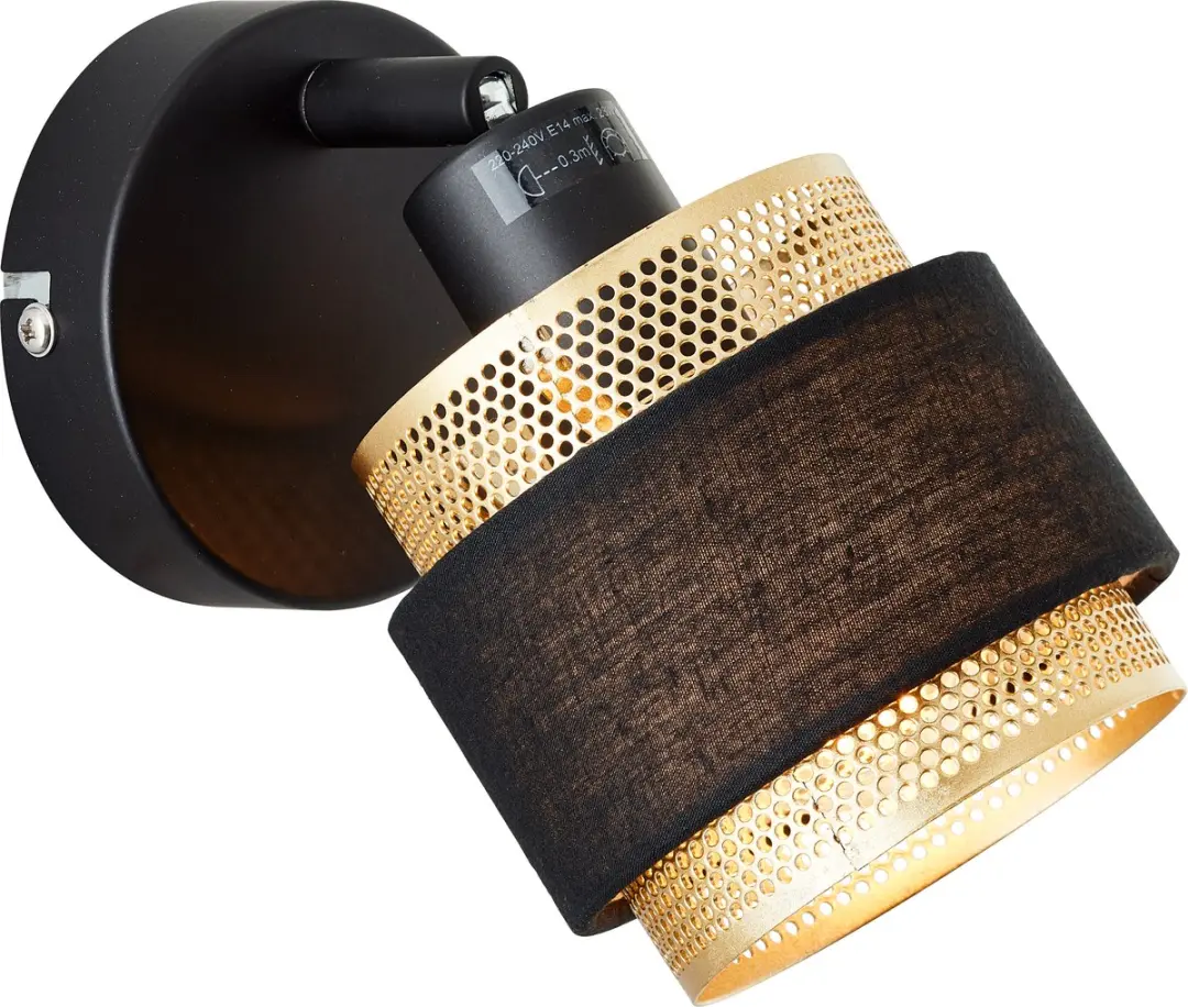 Brilliant Lamp Grove Wandspot D45 E14 28W - Zwart/Goud Metaal - afbeelding 6 van 6