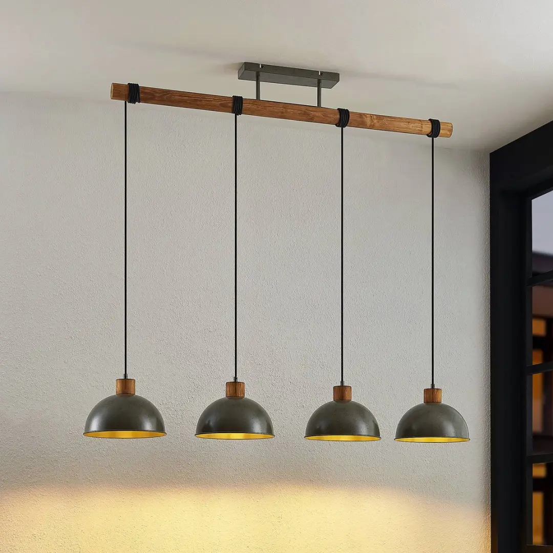 Lindby Hanglamp 4-lichts Natuurlijk hout/donkergrijs