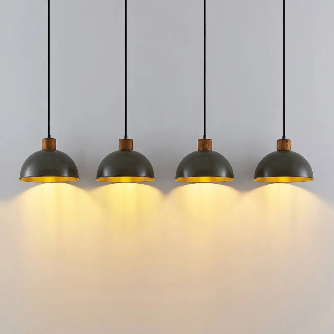Lindby Hanglamp 4-lichts Natuurlijk hout/donkergrijs