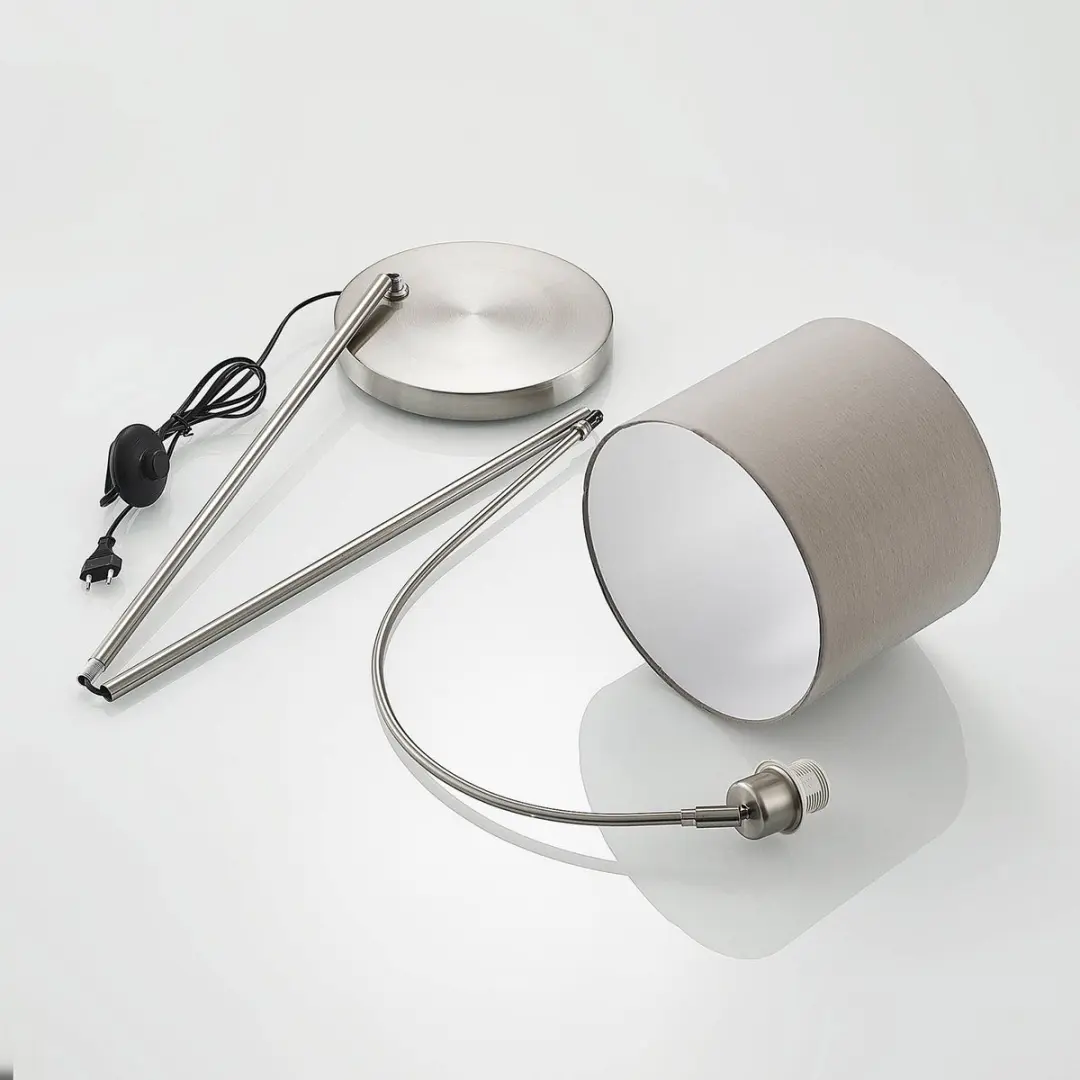 Lindby Booglamp 1 Licht E27 - 15W - Satijnnikkel Grijs