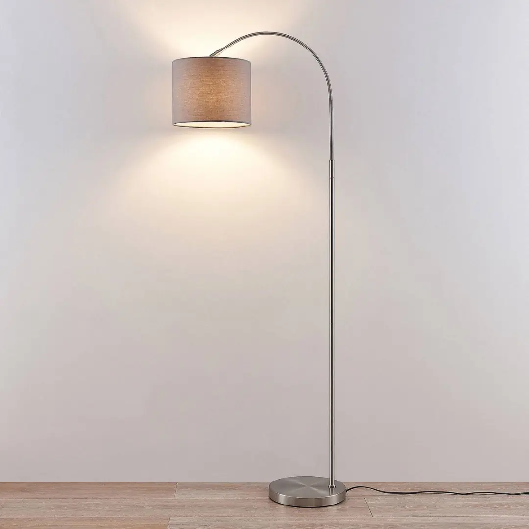 Lindby Booglamp 1 Licht E27 - 15W - Satijnnikkel Grijs
