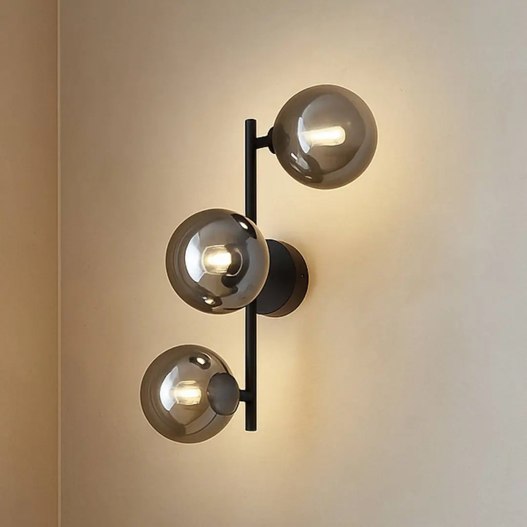 Lindby Wandlamp 3 Licht Metaal Glas - Zwart/Rookgrijs
