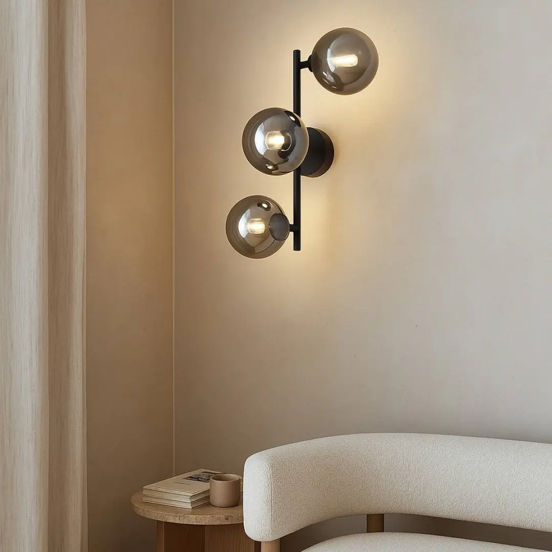 Lindby Wandlamp 3 Licht Metaal Glas - Zwart/Rookgrijs