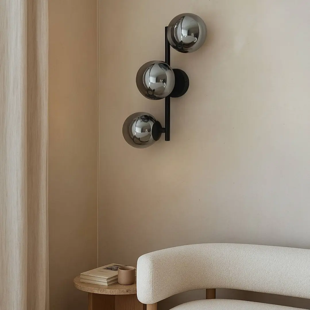 Lindby Wandlamp 3 Licht Metaal Glas - Zwart/Rookgrijs