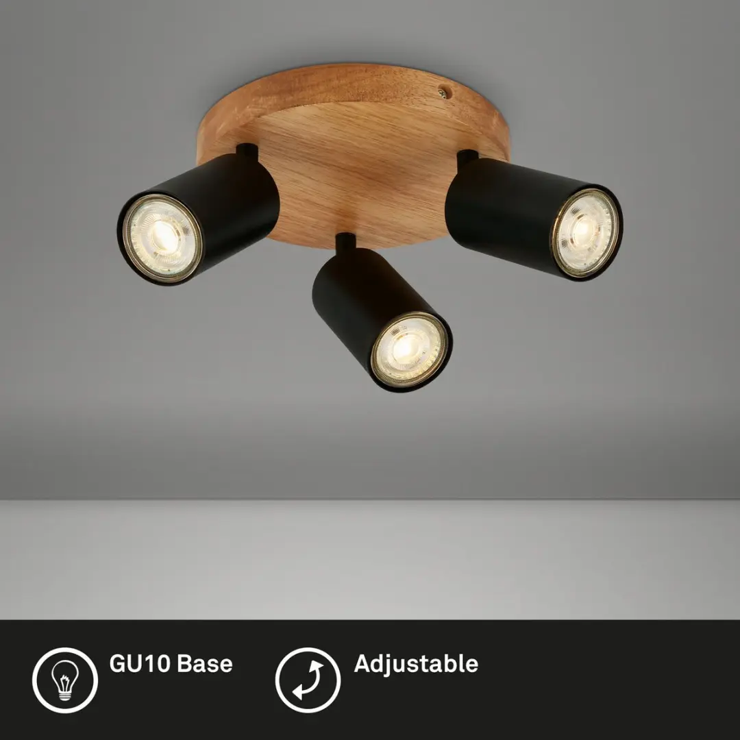 Briloner Vintage Opbouwspot 3x GU10 - 19cm - Zwart hout