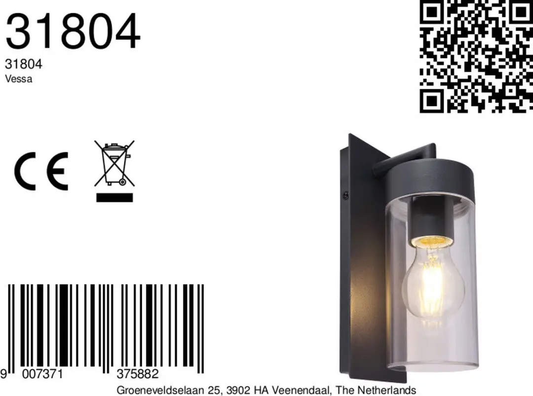 Globo Vessa Wandlamp 9cm - Antraciet
