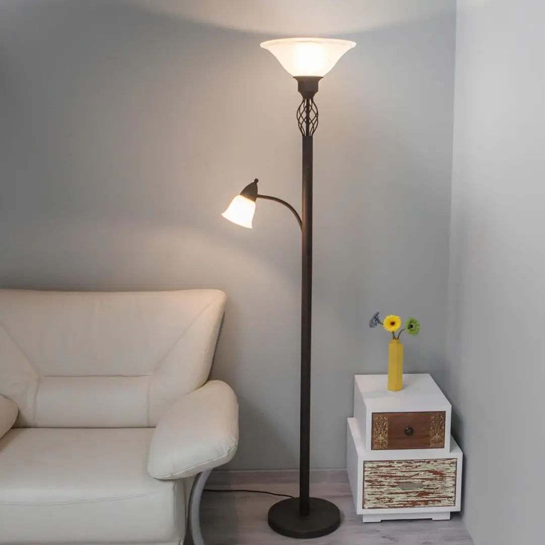 Lucande Vloerlamp 2-lichts - 180cm - Roestbruin/Wit Albast