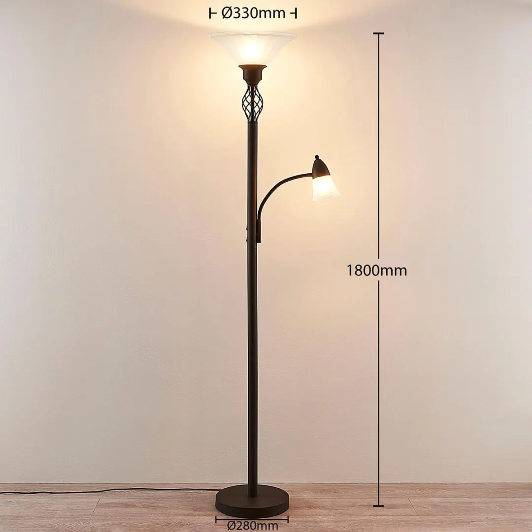 Lucande Vloerlamp 2-lichts - 180cm - Roestbruin/Wit Albast