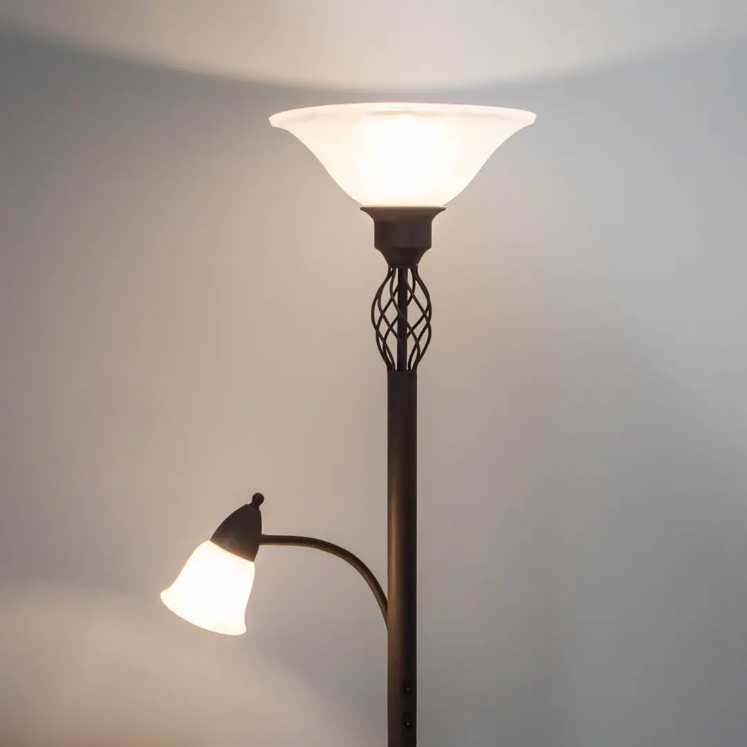 Lucande Vloerlamp 2-lichts - 180cm - Roestbruin/Wit Albast