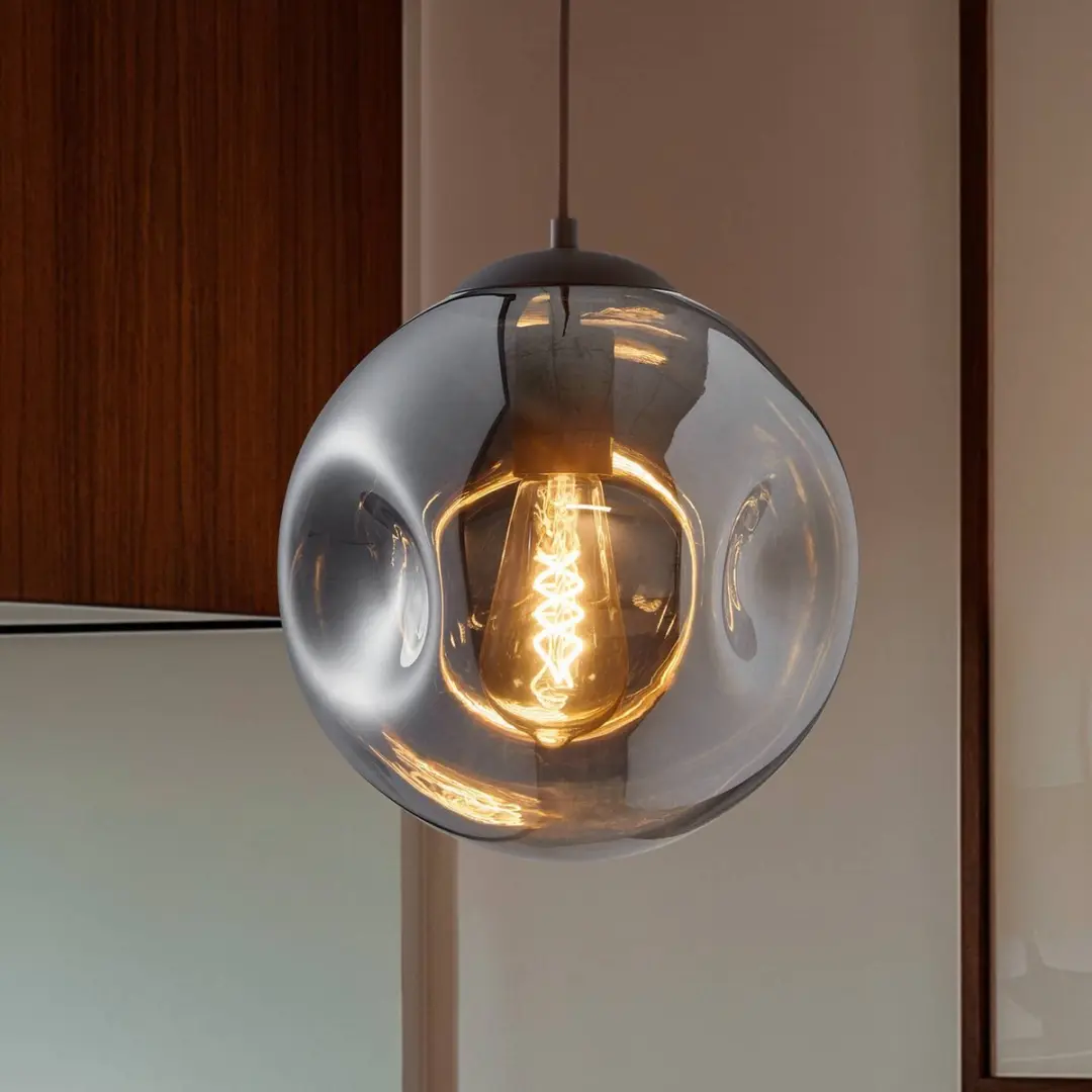 Lindby Hanglamp Glas IJzer 24cm E27 Rookgrijs Koffie