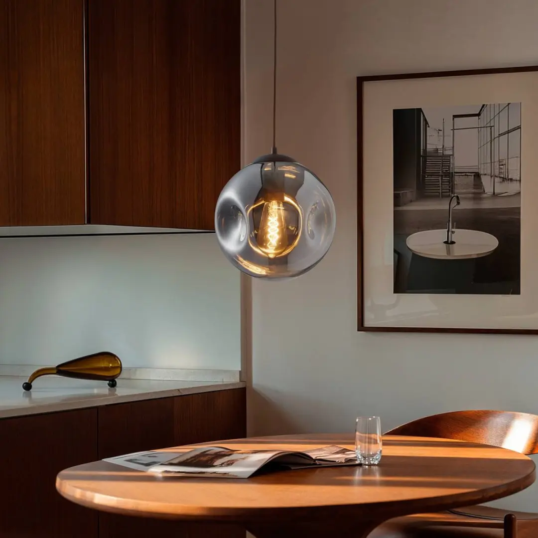 Lindby Hanglamp Glas IJzer 24cm E27 Rookgrijs Koffie