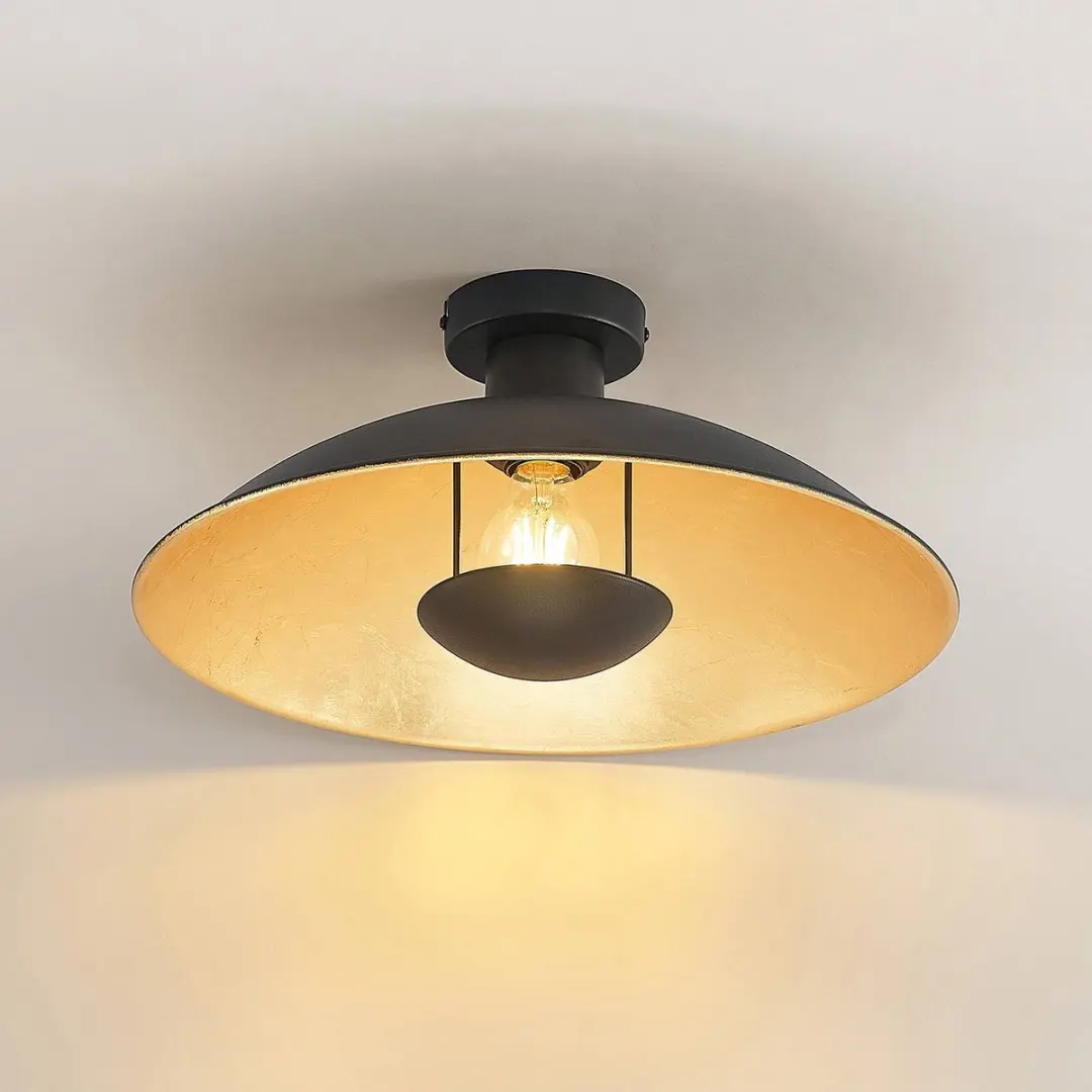 Lindby Plafondlamp 1 Licht - Ø40cm - Zwart/Goud - afbeelding 6 van 6