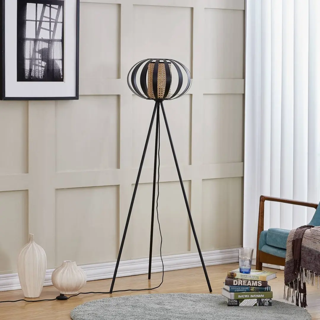 Lindby Driepoot Vloerlamp 1 Licht - Zwart/Licht Hout