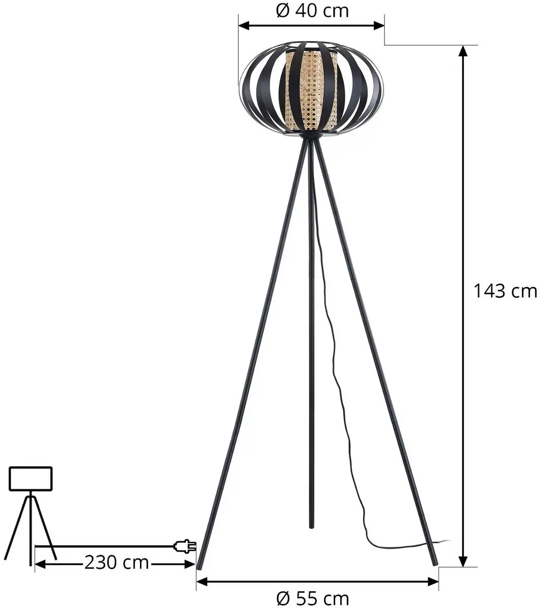 Lindby Driepoot Vloerlamp 1 Licht - Zwart/Licht Hout