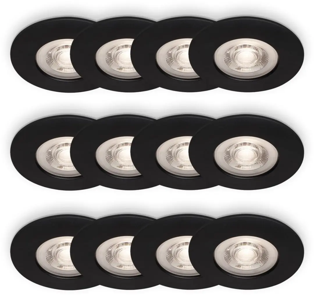 Briloner Kulana LED Inbouwspots Set 12 Stuks - Ø9cm - IP44 - 480 Lm - Zwart