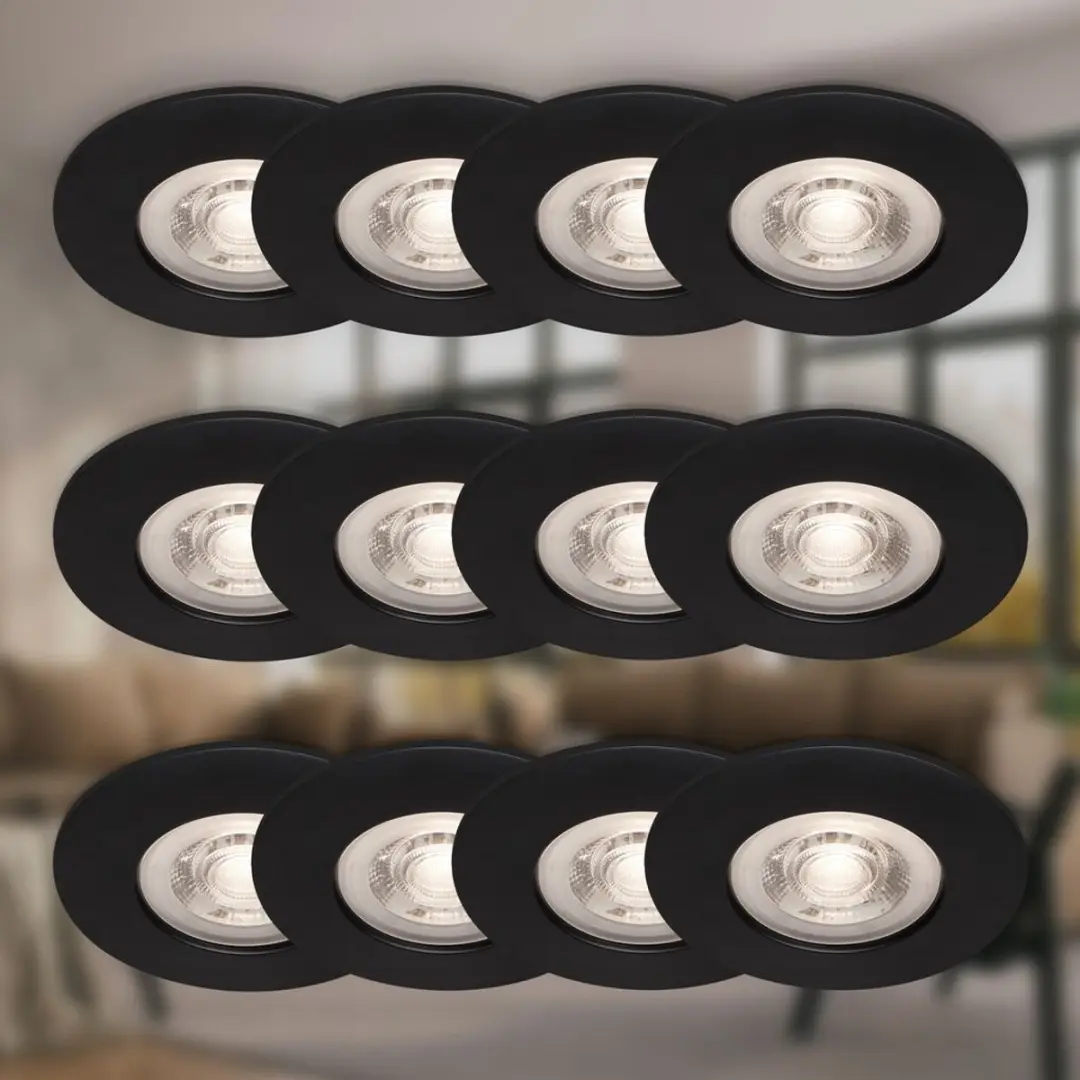 Briloner Kulana LED Inbouwspots Set 12 Stuks - Ø9cm - IP44 - 480 Lm - Zwart