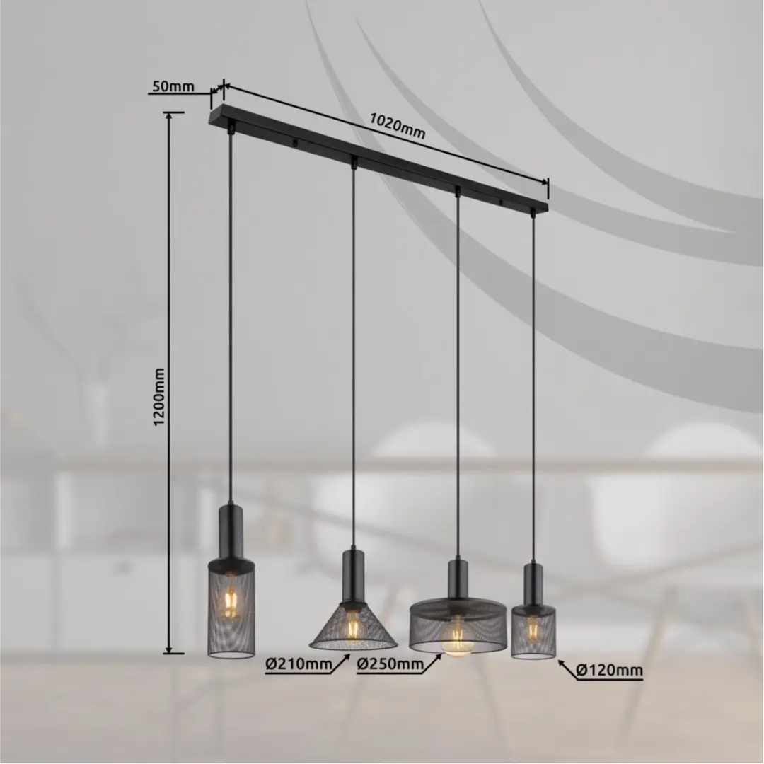 Globo Jedd Hanglamp - 4 Lichtpunten - Zwart
