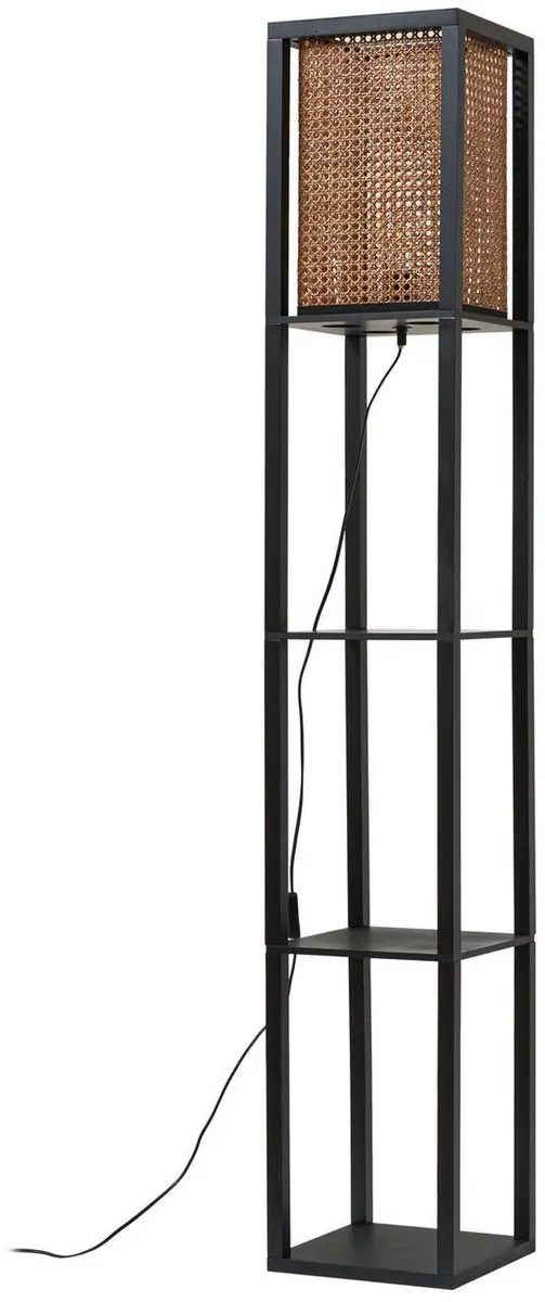 Lindby Vloerlamp Hout 1 Licht E27 - 159cm - Zwart/Naturel