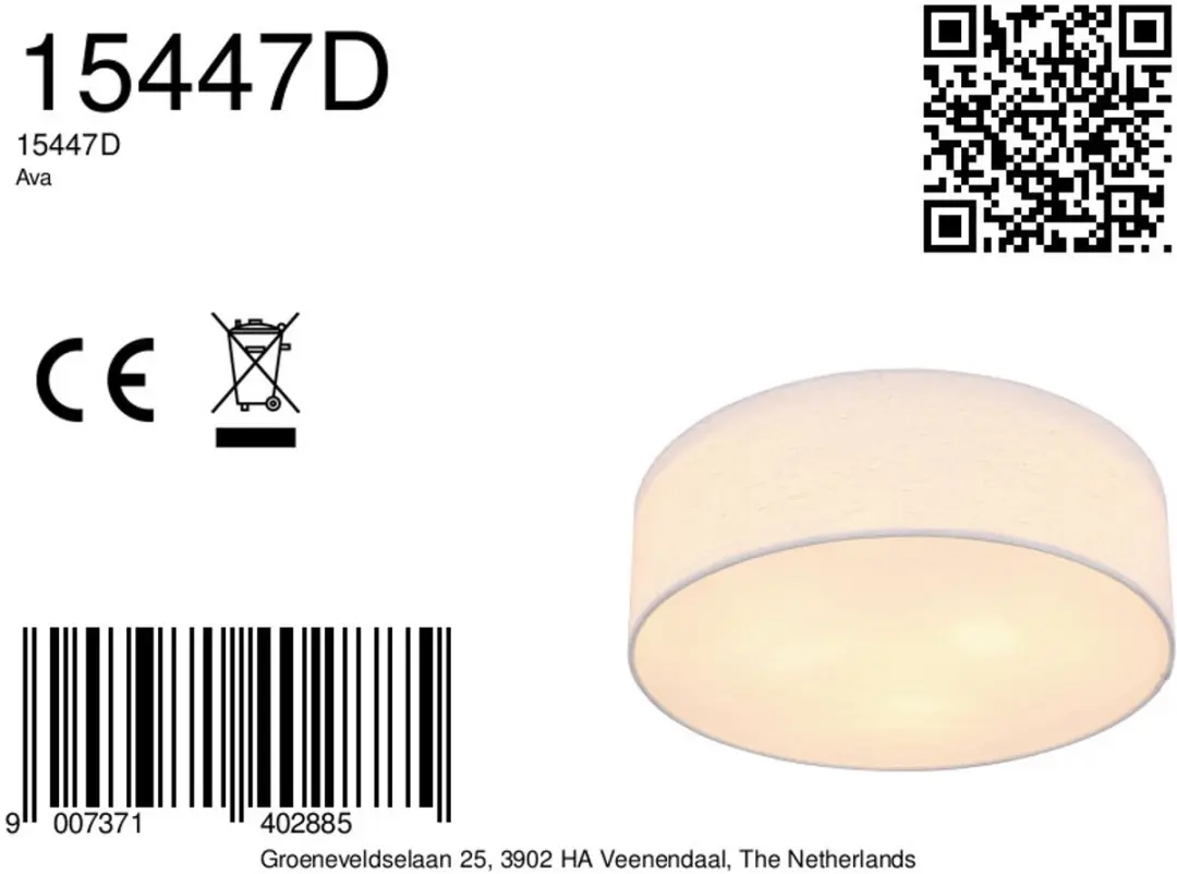 Globo Ava Plafondlamp - 3x E27 - Ø40cm - Wit Metaal
