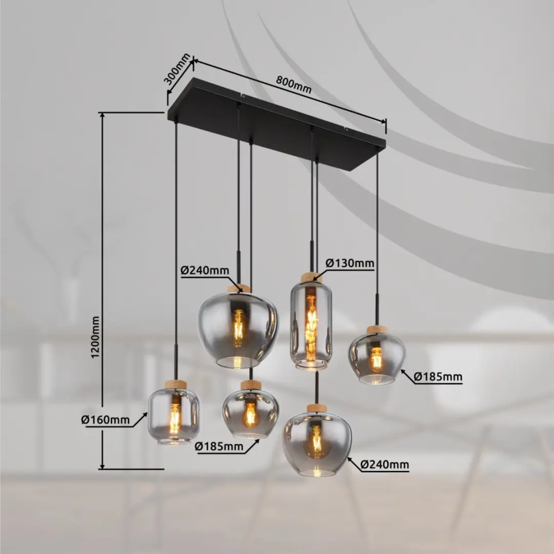 Globo Hanglamp 15549-6H - 6 Lichtpunten - Zwart