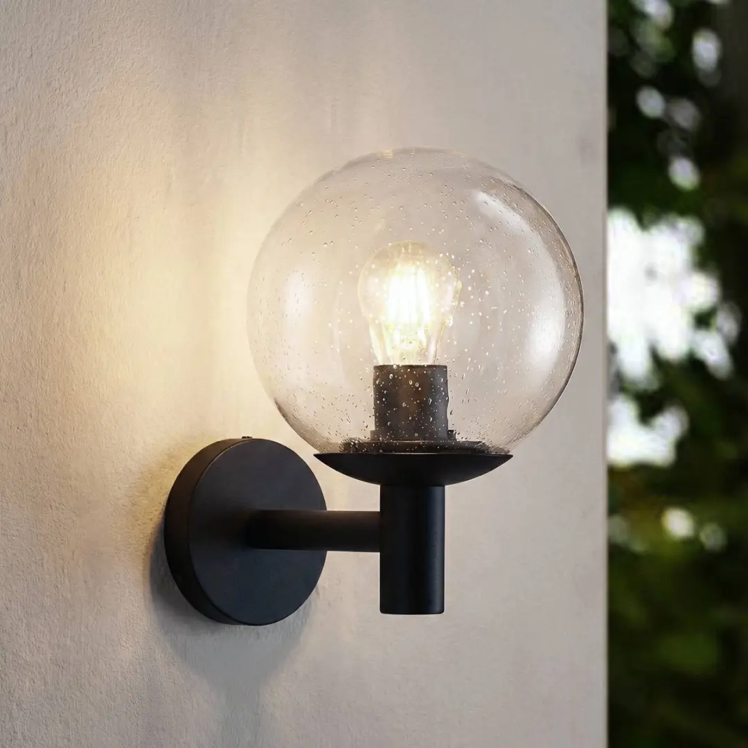 Lindby Wandlamp Glas Aluminium E27 15W - Zwart