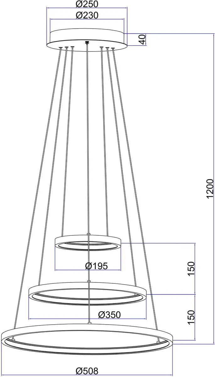 Globo Hanglamp 3 LED Ringen Ø51cm - Zwart
