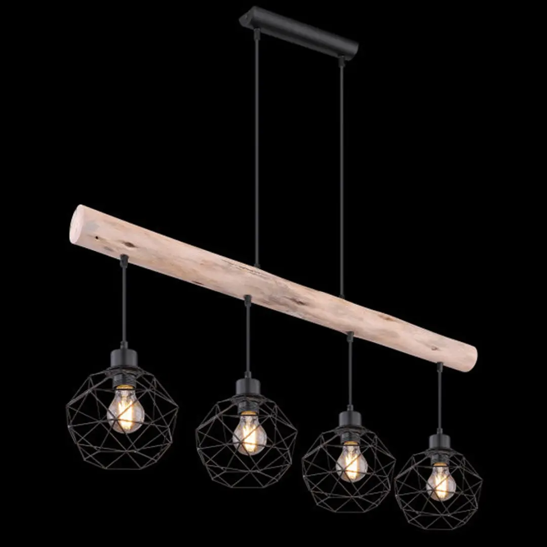 Globo Theodor Hanglamp - 4x E27 - Ø18cm - Naturel/Zwart