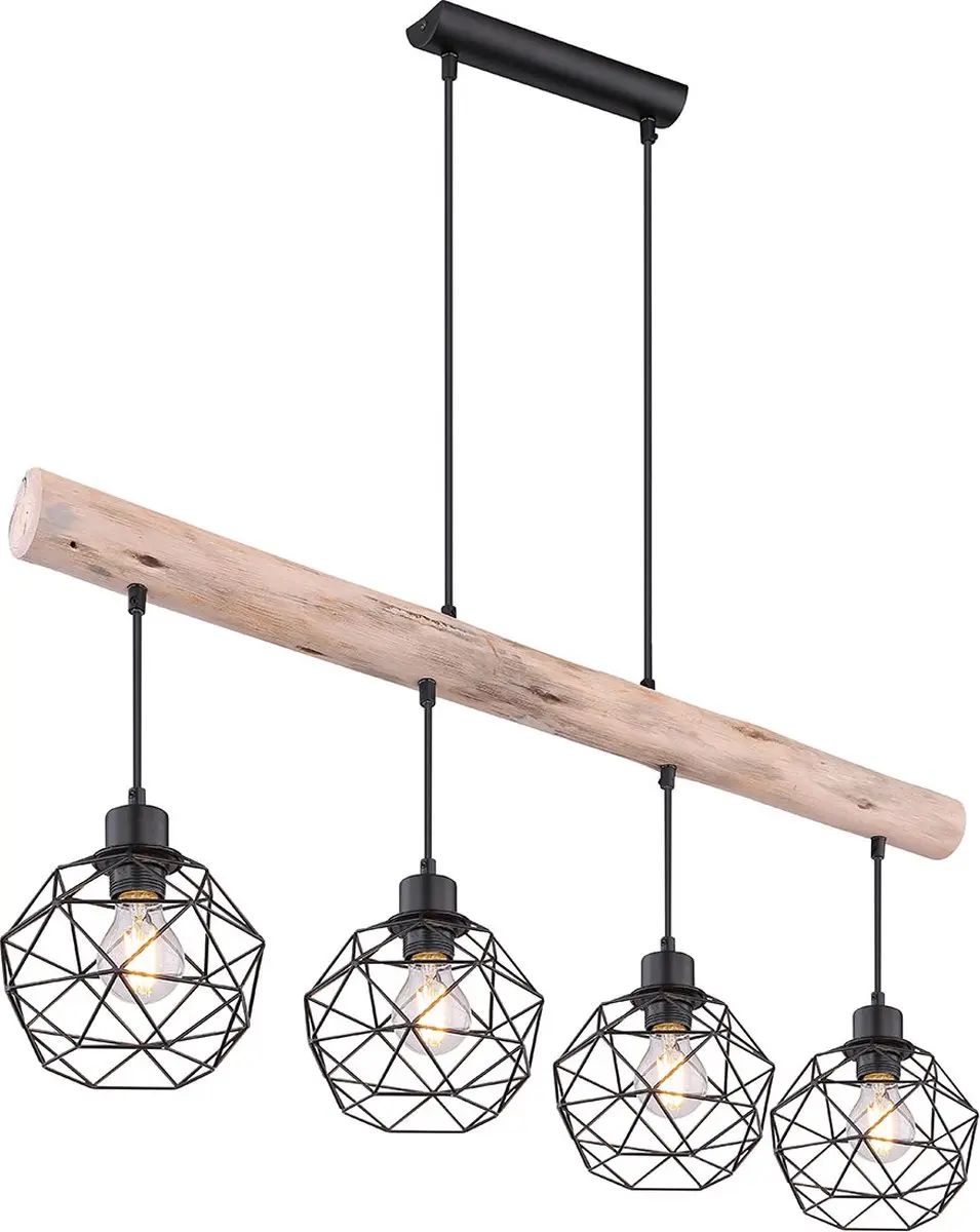 Globo Theodor Hanglamp - 4x E27 - Ø18cm - Naturel/Zwart