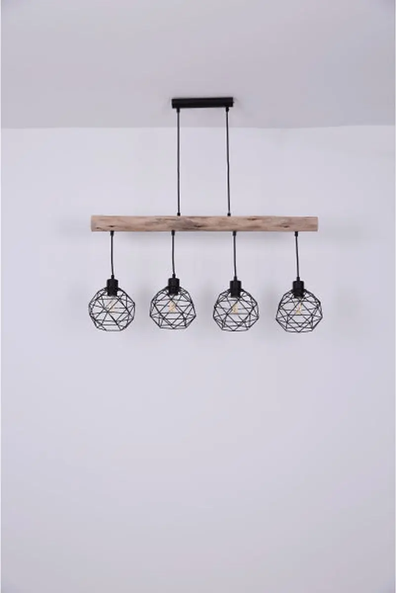 Globo Theodor Hanglamp - 4x E27 - Ø18cm - Naturel/Zwart