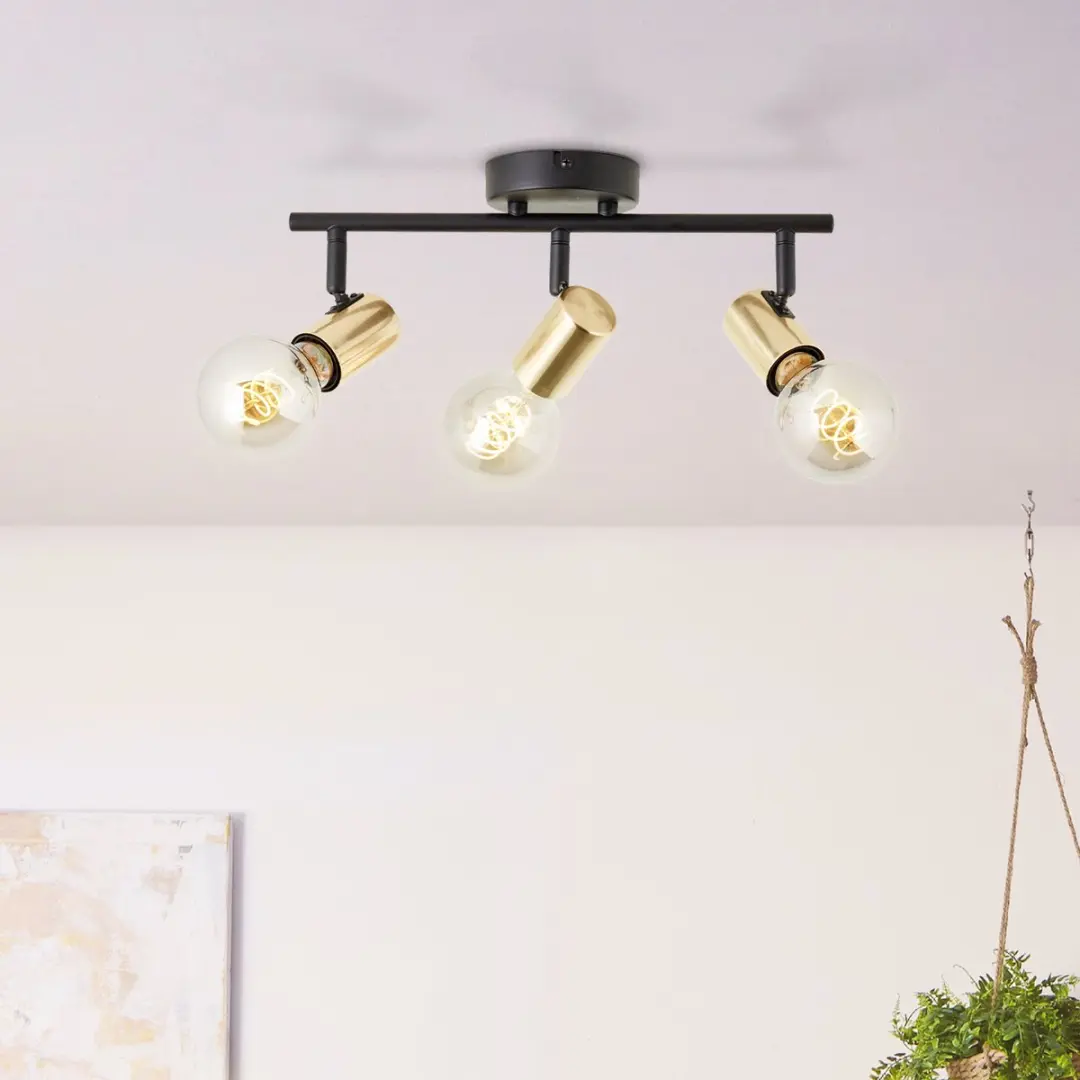 Brilliant Kerry 3-lichts Plafondlamp - 3x40W - Zwart/Goud