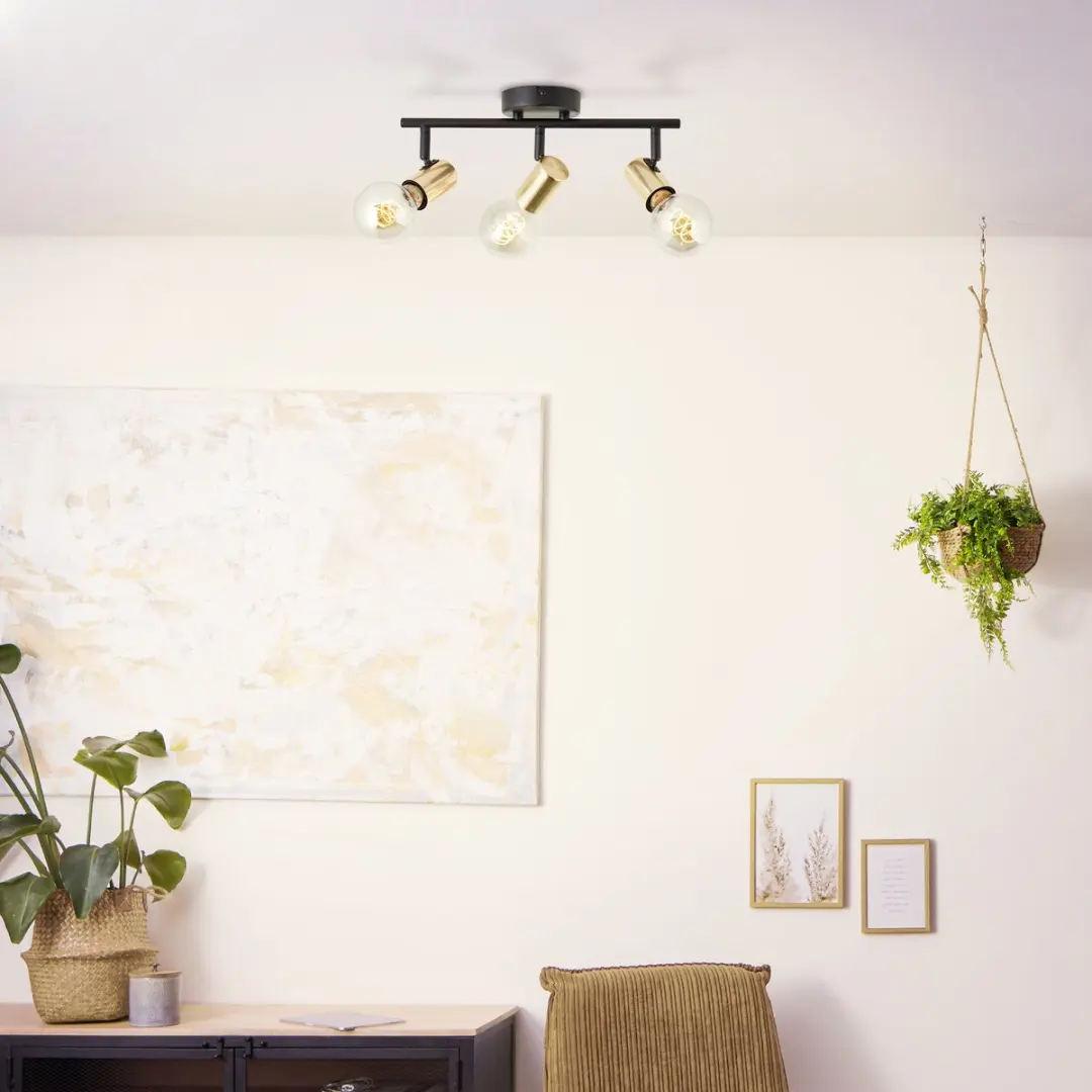 Brilliant Kerry 3-lichts Plafondlamp - 3x40W - Zwart/Goud