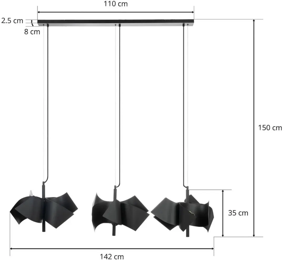 Lucande Hanglamp 3 Lichtpunten Staal - 3x40W - Zandzwart