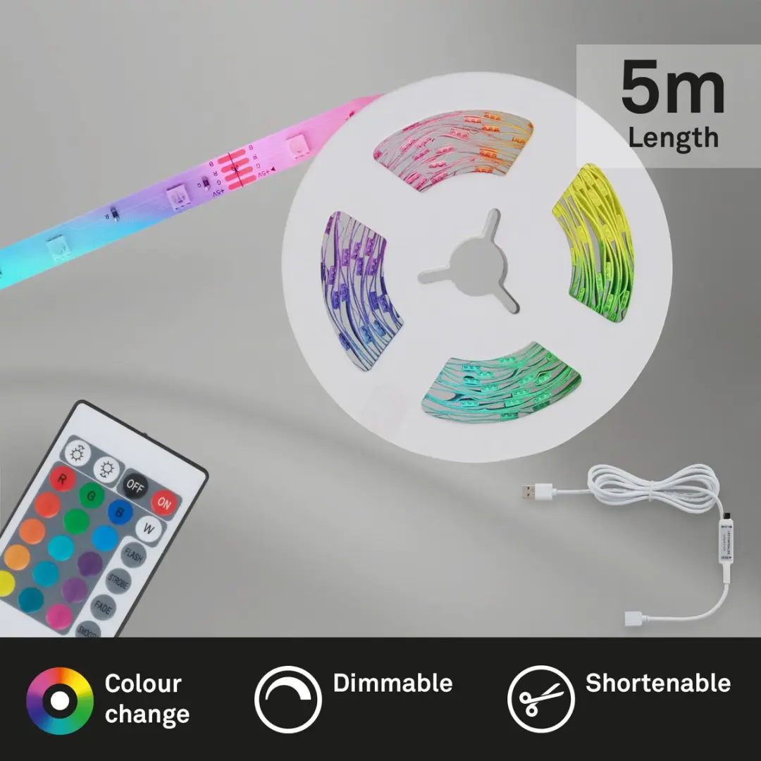 Briloner USB LED Strip RGB 500cm - Inclusief afstandsbediening