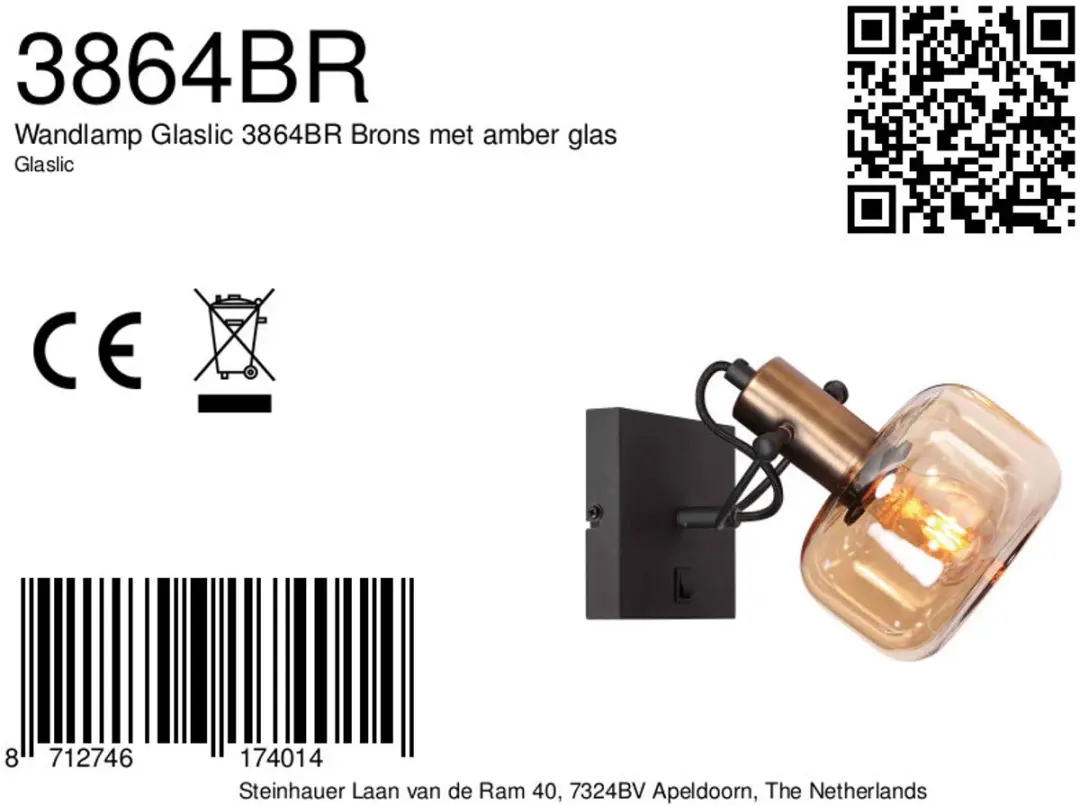 Steinhauer Wandlamp Glaslic 3864BR - Bronzen - 10cm - afbeelding 6 van 6