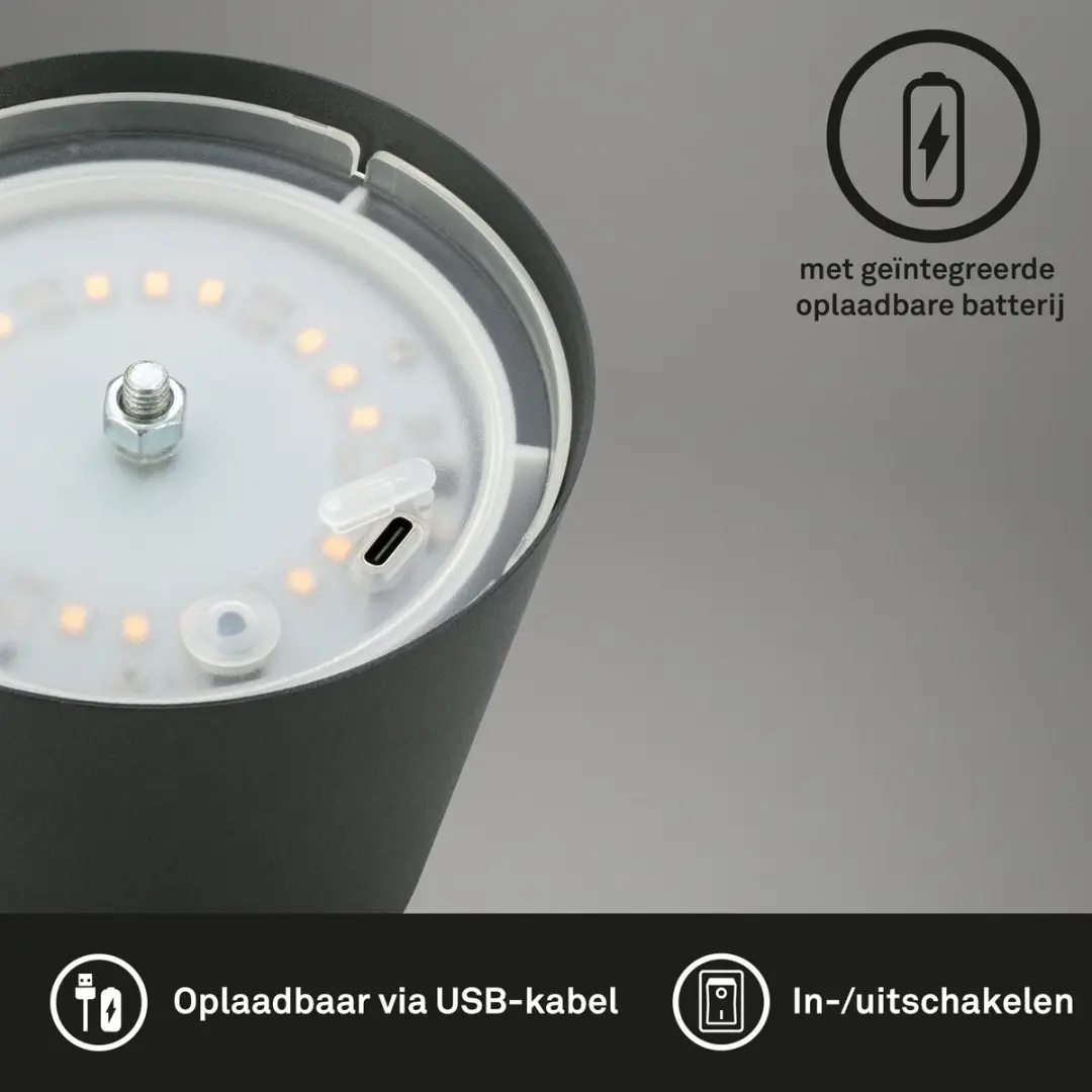 Briloner Kiki Oplaadbare Tafellamp - Antraciet