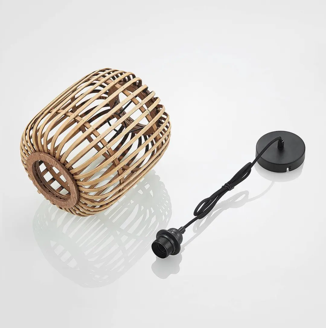 Lindby Hanglamp Hout Metaal 25cm E27 - Natuur