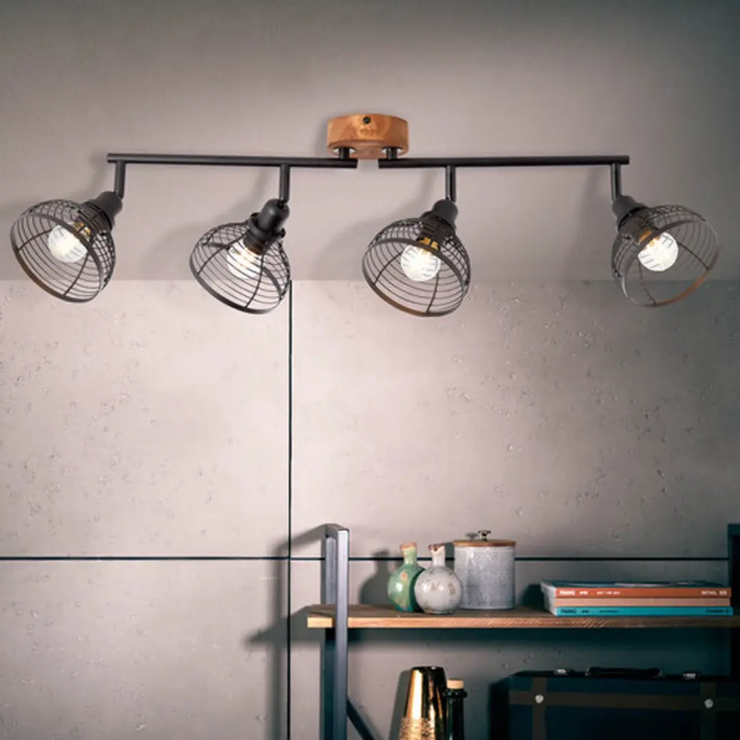 Brilliant Avia Plafondspot E14 - 4x40W - Zwart/Hout