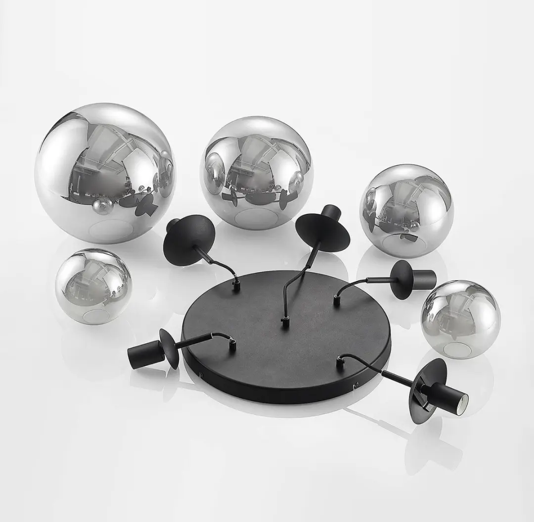 Lindby Hanglamp 5-lichts Glas Staal - 30cm - E27 - Rookgrijs/Zwart