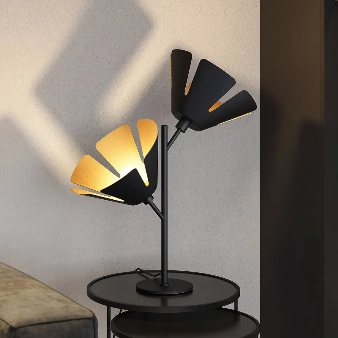 Lucande Tafellamp 2-lichts - Staal/Aluminium 55cm - Zwart/Goud