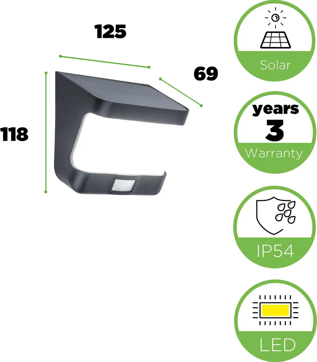 Lutec Try LED Solar Wandlamp 500 Lm - PIR Sensor - IP54 - Mat Grijs