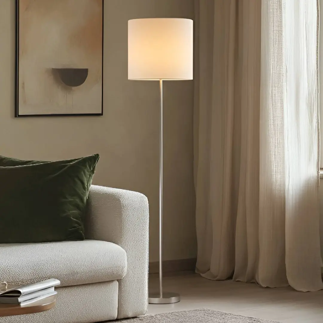 Lindby Vloerlamp Parsa+ 1 Licht - 167cm - Wit/Nikkel