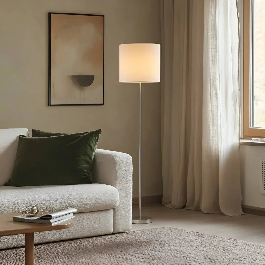 Lindby Vloerlamp Parsa+ 1 Licht - 167cm - Wit/Nikkel