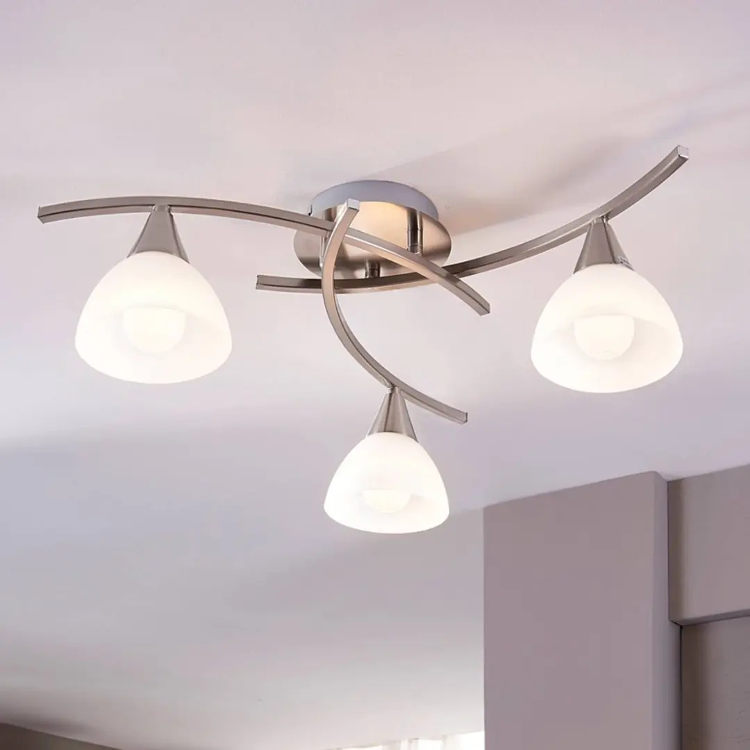 Lindby Della+ Plafondlamp 3-Lichts - Ø57,5cm - Wit/Mat Nikkel