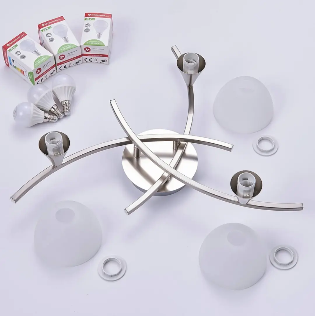 Lindby Della+ Plafondlamp 3-Lichts - Ø57,5cm - Wit/Mat Nikkel