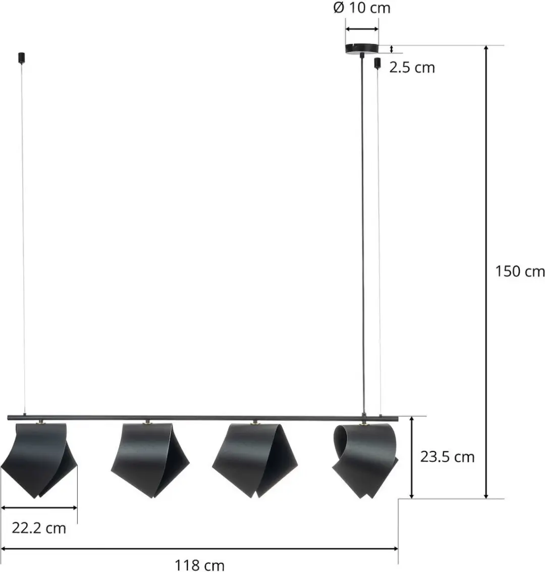 Lucande Hanglamp 4-Lichts Staal - Zandzwart