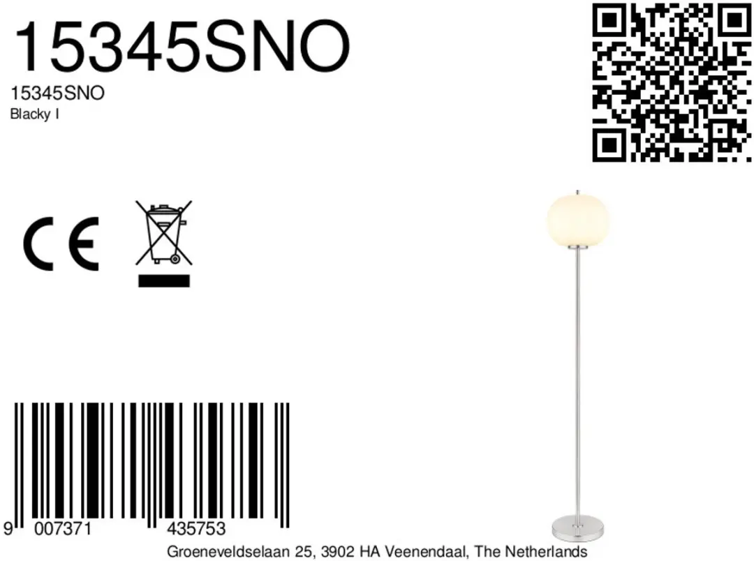 Globo Blacky I Vloerlamp - Staal - Ø30cm - E27