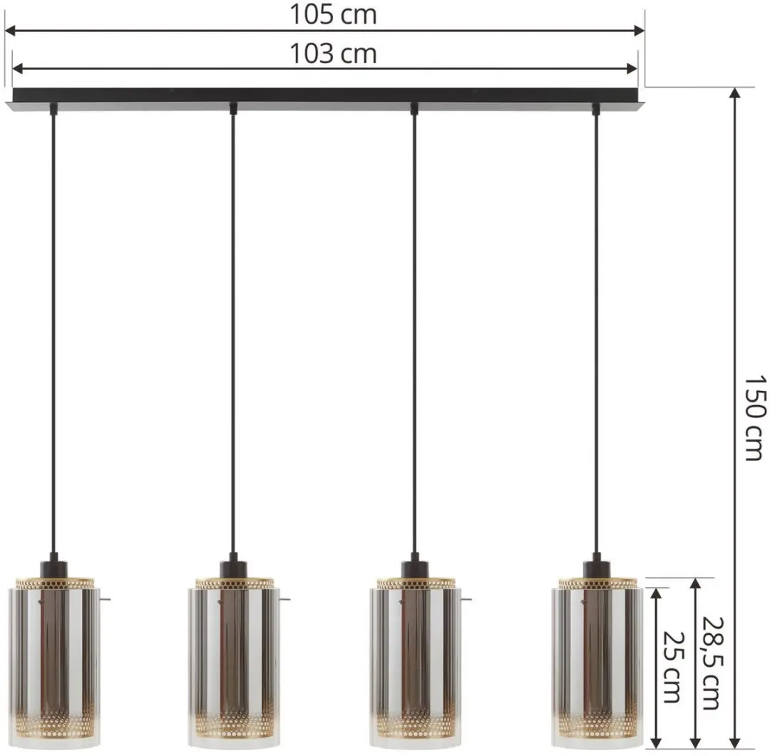 Lucande Hanglamp 4-Lichts Glas - Antraciet/Goud