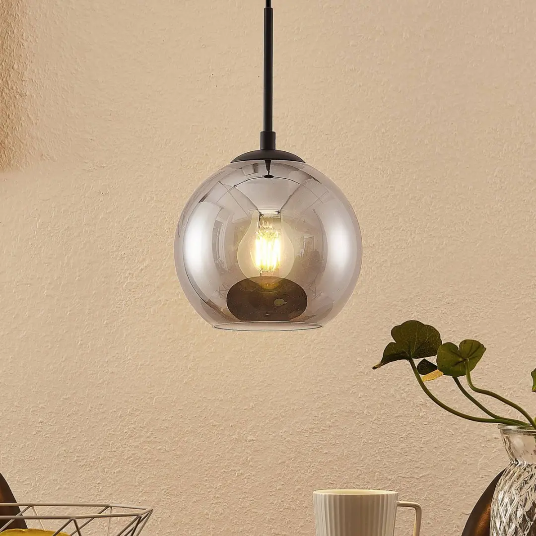 Lindby Hanglamp Staal Glas 17.5cm - Zandzwart Gerookt Glas