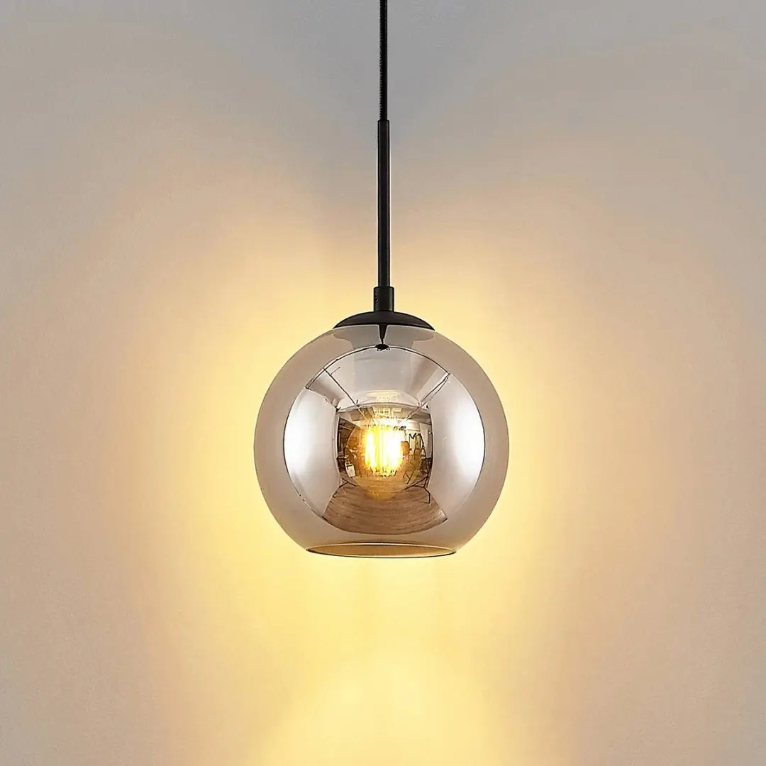 Lindby Hanglamp Staal Glas 17.5cm - Zandzwart Gerookt Glas