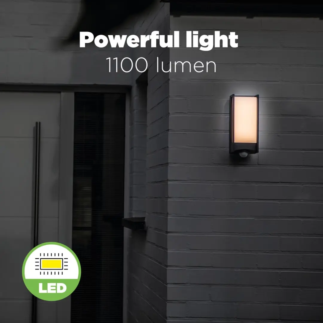 Lutec Qubo LED Wandlamp Buiten - 800 Lm 3000K - PIR Sensor - Donkergrijs
